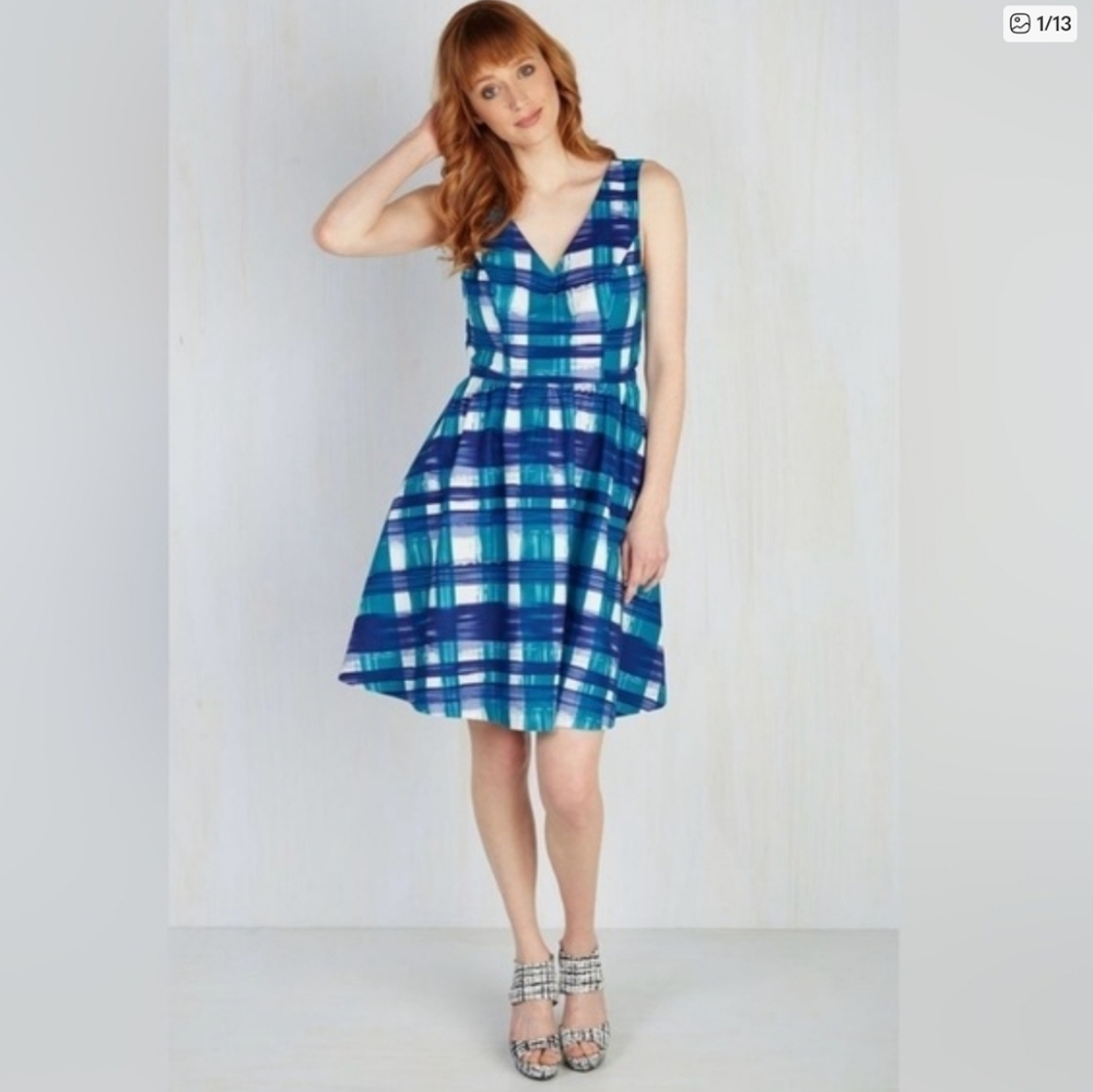 Modcloth Current Expressions Plaid Fit And Flare Dress